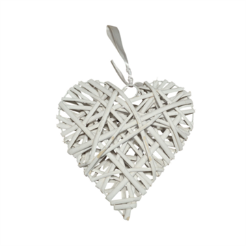 Flettet hjerte hvid 20 cm